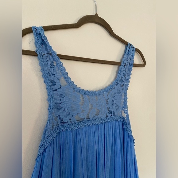 Flying Tomato Blue Sleeveless Floral Eyelet Scoop Neck Maxi Dress Size L - Picture 7 of 10